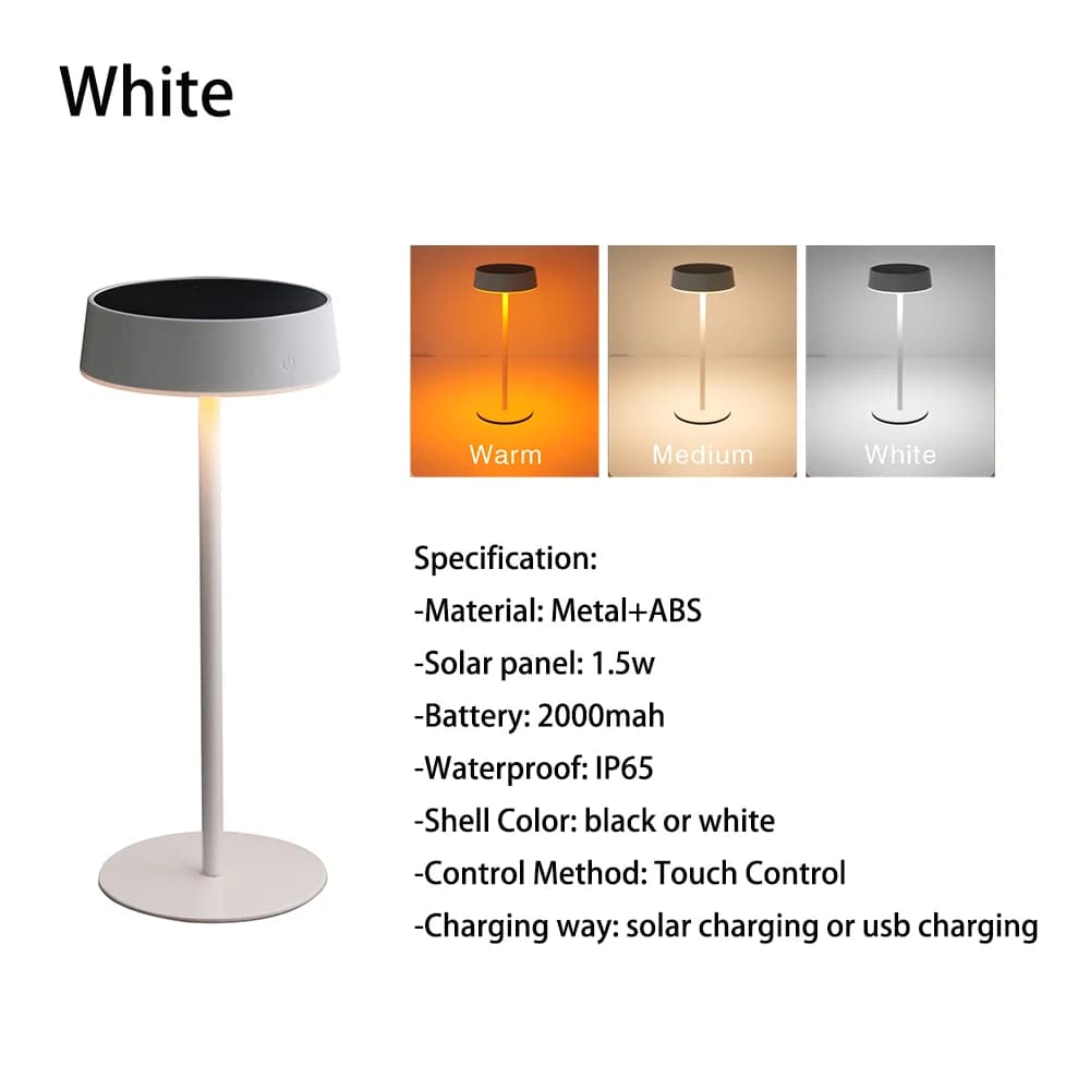 Lampe de table solaire sans fil, étanche, à LED, à intensité variable par toucher, pour extérieur, p