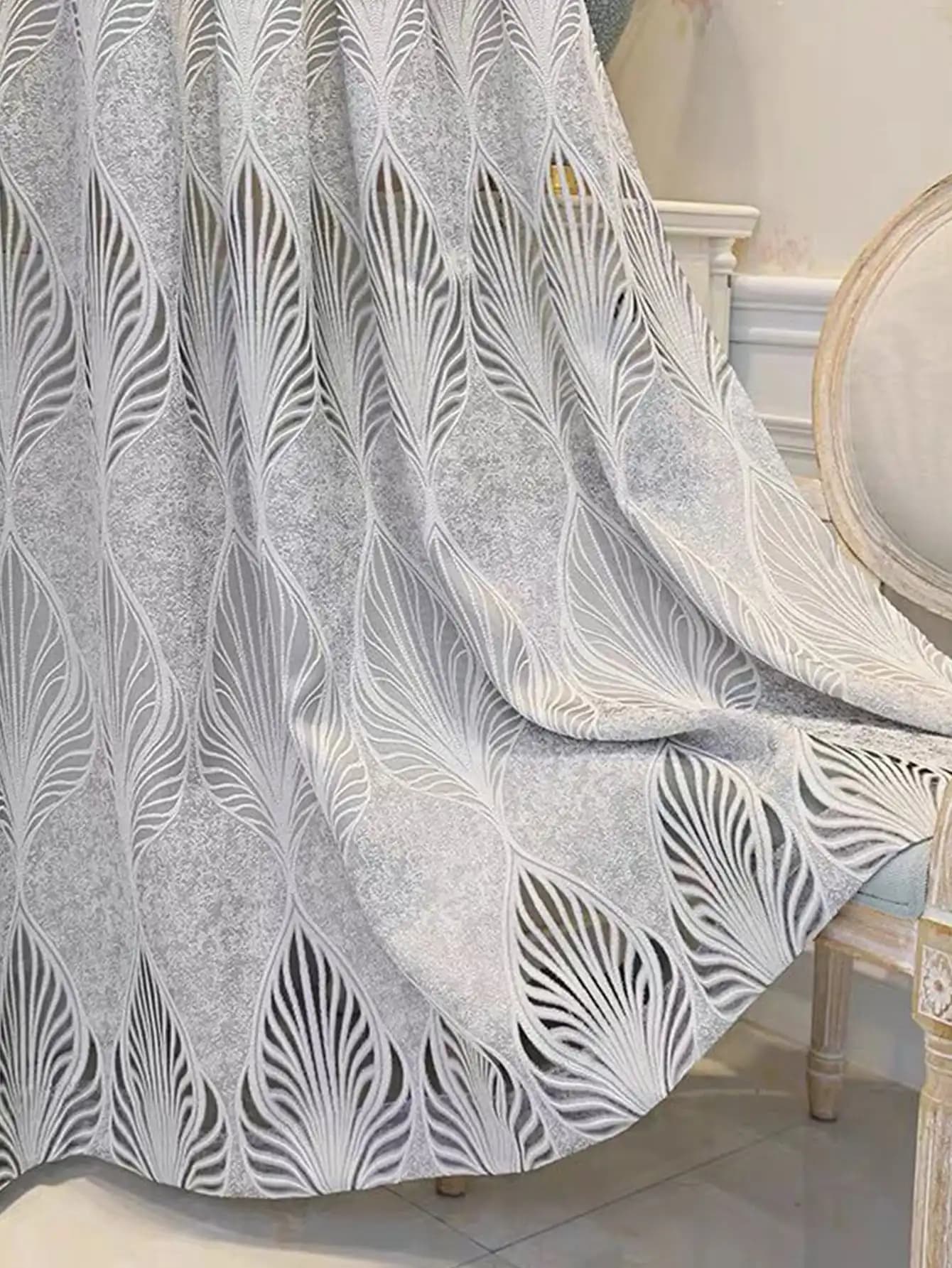 Rideaux perforés en relief de feuille grise pour la décoration du salon, rideaux occultants