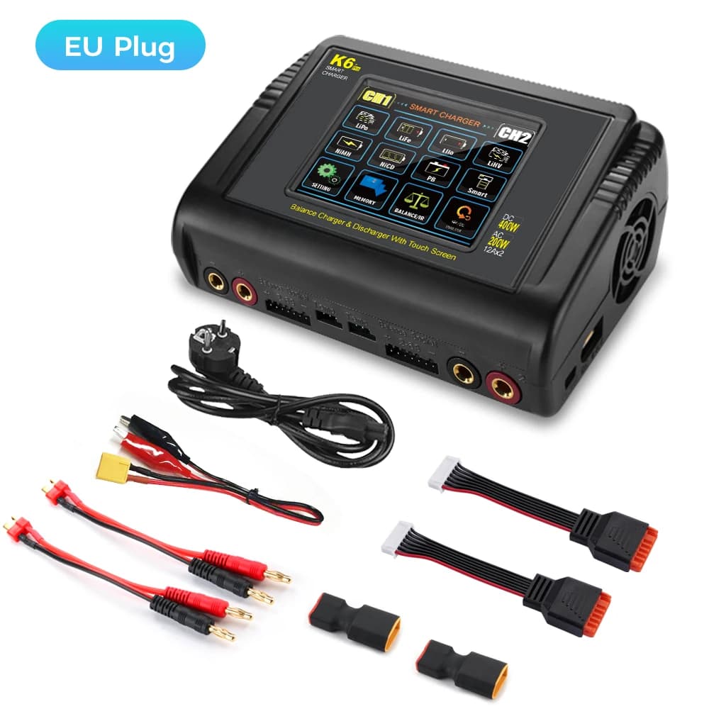 HTRC K6 Pro Lipo chargeur tactile DC 400W AC 200W 12Ax2 RC chargeur déchargeur pour LiPo LiHV LiFe L