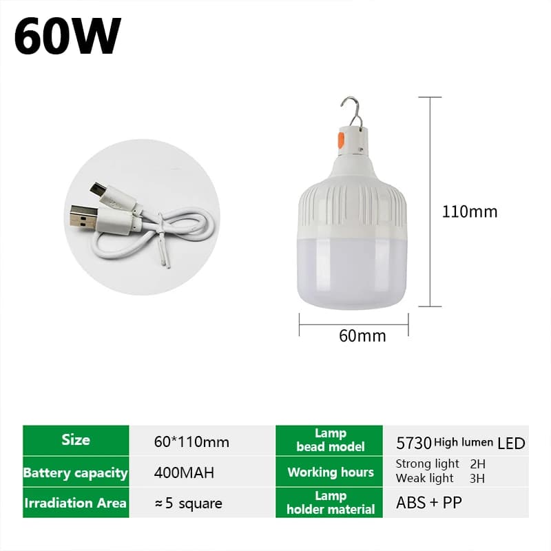 Lampe LED Portable Rechargeable par USB, Éclairage d'Extérieur, Ampoule de Secours, Haute Puissance,