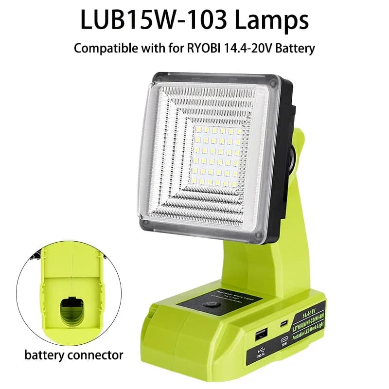 Lampe de travail LED sans fil rechargeable 15W 2000LM pour batteries lithium Ryobi 18V, idéale pour 