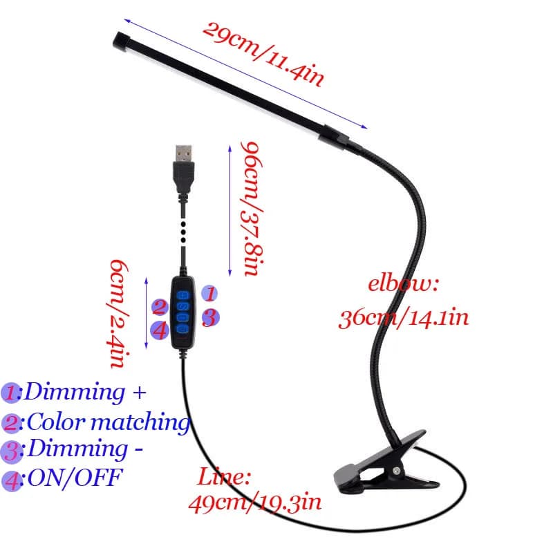 Lampe de bureau LED réglable, lampe de chevet, pince pliante à 360 °, support de lecture, lam138, US