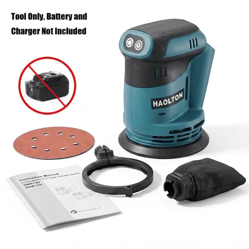 Ponceuse orbitale sans fil Makita 18V, 5 pouces, 3 vitesses réglables, rechargeable, pour le travail