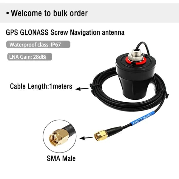 Antenne champignon GPS GLONASS étanche IP67 pour extérieur avec interface SMA