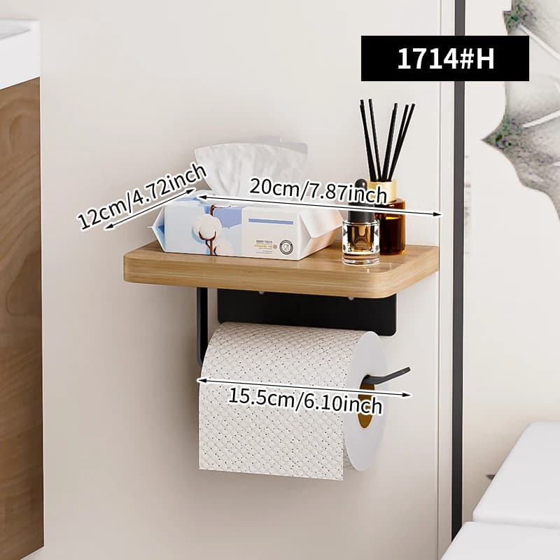 Support mural en bois pour salle de bain, porte-papier hygiénique, support de téléphone, étagère de 