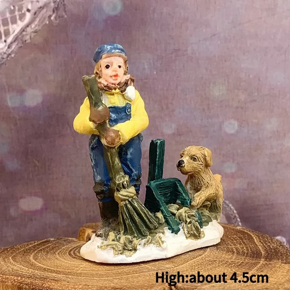 Figurines miniatures en résine de ville hivernale victorienne vintage, ornements de scène de Noël, c