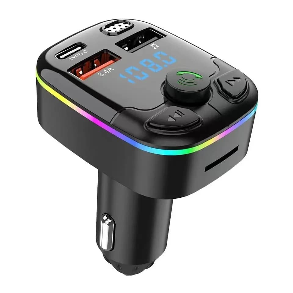 Chargeur de voiture Bluetooth 5.0, transmetteur FM, mains libres, PD type-c, double lecteur ambiant 