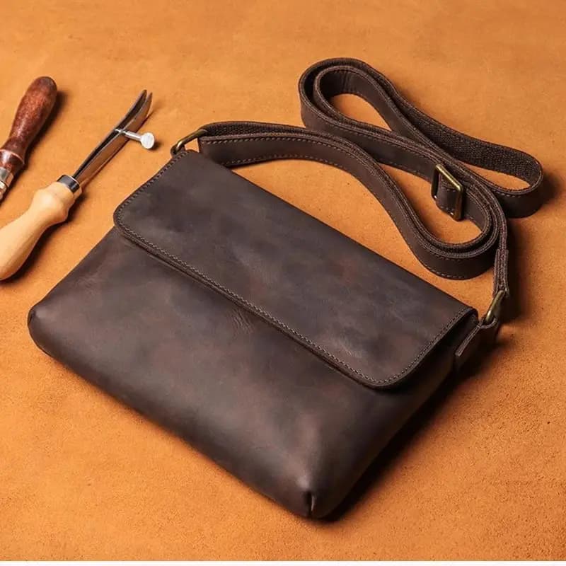 Sac en cuir de vache pour hommes, sac à bandoulière à rabat, sac pour téléphone ipad de 7.9 pouces, 