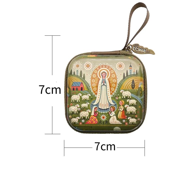 Boîte carrée religieuse Sainte Marie en étain avec porte-clés, support portable pour cartes de prièr