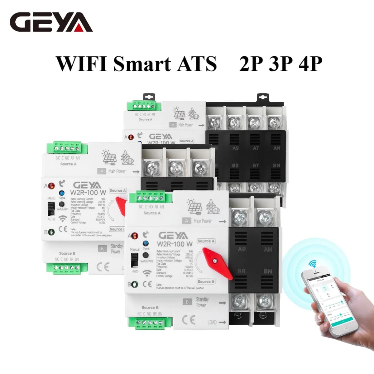 Télécommande intelligente Wi-Fi ATS 2P 3P 4P 230V, sélecteur de commutateur de transfert automatique