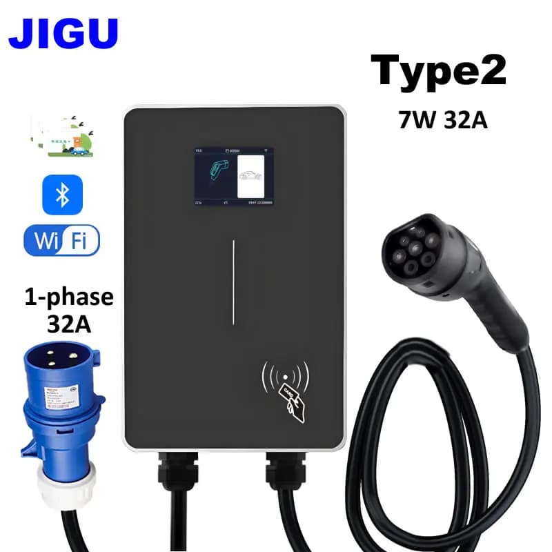 JIGU – Station de recharge pour véhicule électrique, 1 phase, 230V, 32a, 7kw, Type 2, Wallbox, 380V,