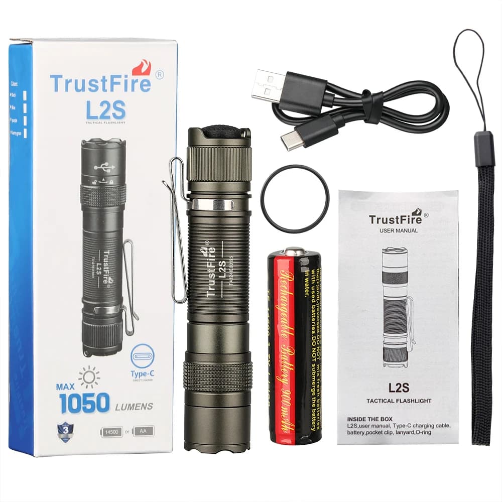 Trustfire L2S lampe de poche tactique 1050Lumens IPX6 14500 torche portable éclairage Tyce C USB lam