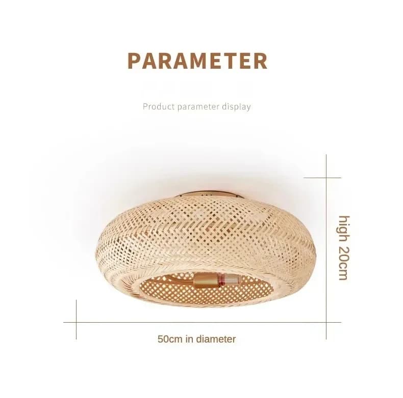 Ventilateur de plafond LED en bambou et rotin de style bohème Wabi-Sabi, lampe rétro faite à la main