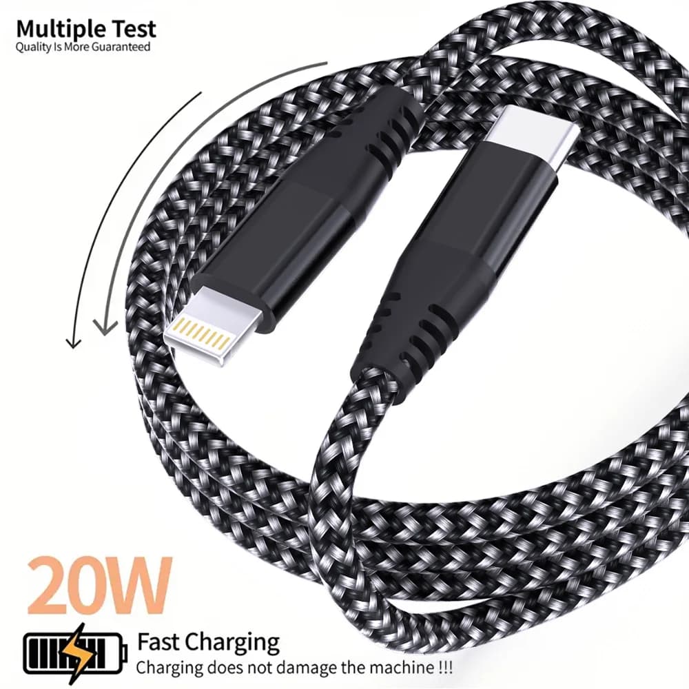 Câble de données de charge rapide de Type C vers Lightning, 1 pièce, 2 pièces, câble tressé en Nylon