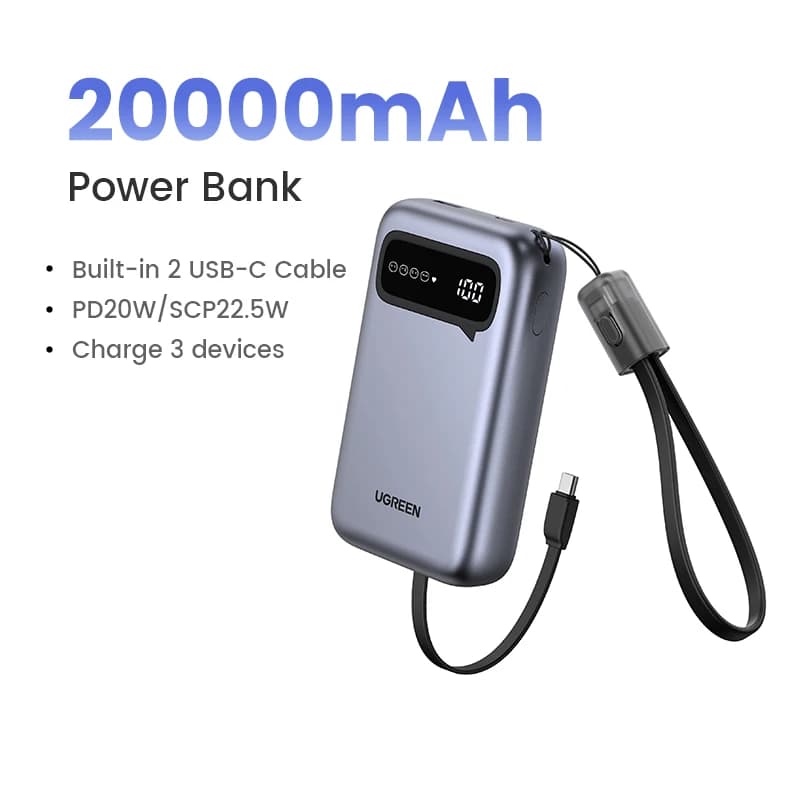 UGREEN 20000mAh double Type C câble batterie externe Charge rapide Portable PowerBank pour iPhone 17