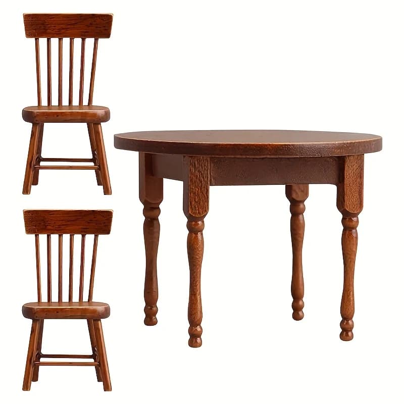 Tables et chaises rondes en bois, accessoires miniatures pour maison de poupée 1:12, parfaits pour H