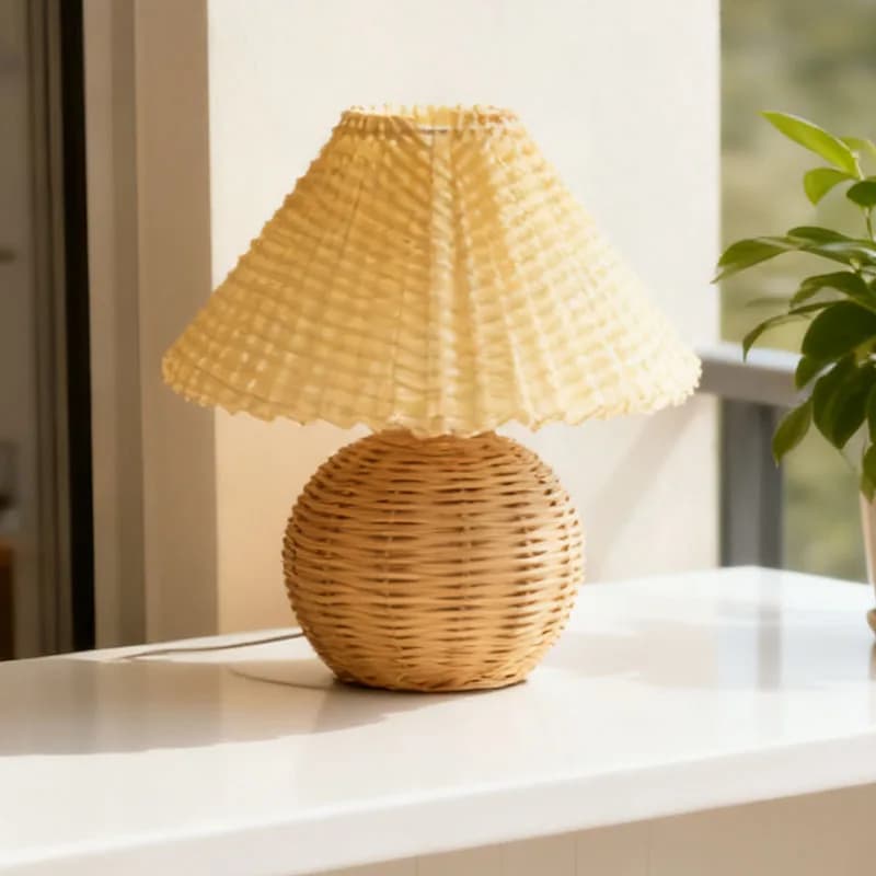 Lampe boule de bambou Wabi avec abat-jour froissé, applique murale de chambre à coucher, lampe de bu