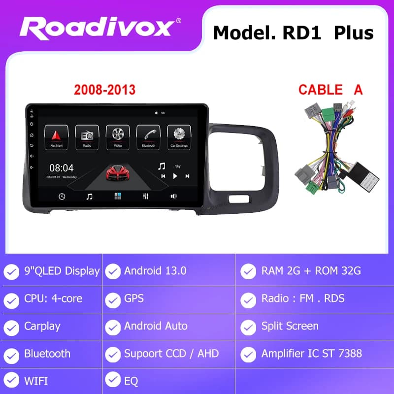 Roadivox-Autoradio Android, Navigation GPS, Vidéo, Limitation de l'Écran, Lecteur, Magnétophone, Car