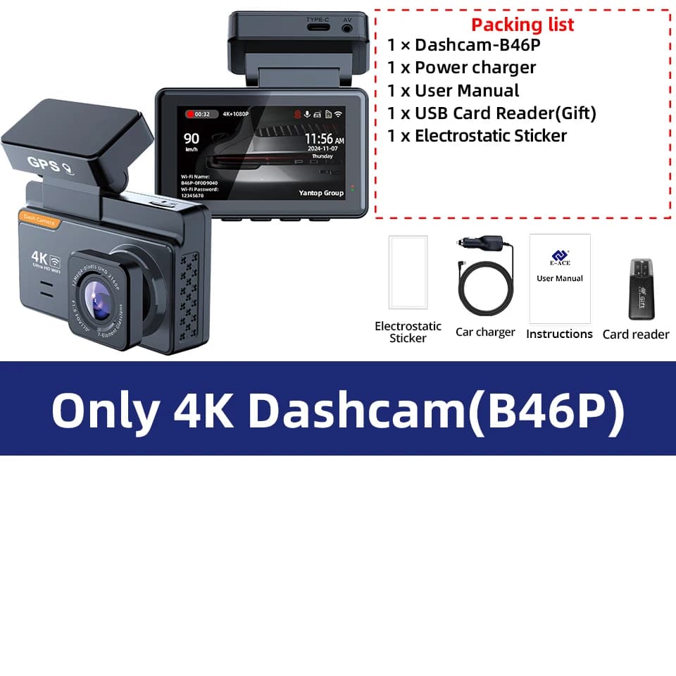 Enregistreur de conduite 4K, Vision nocturne HD de 3 pouces, surveillance du stationnement 24 heures