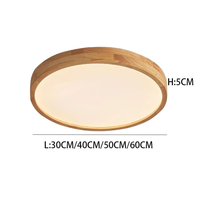 Plafonnier LED rond en bois de style nordique moderne pour chambre à coucher et salon, en bois massi