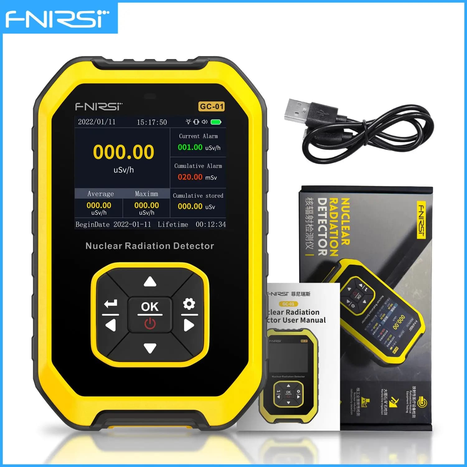 FNIRSI GC-01 Outil de surveillance radioactive, testeur de rayonnement portable pour rayons X, bêta,