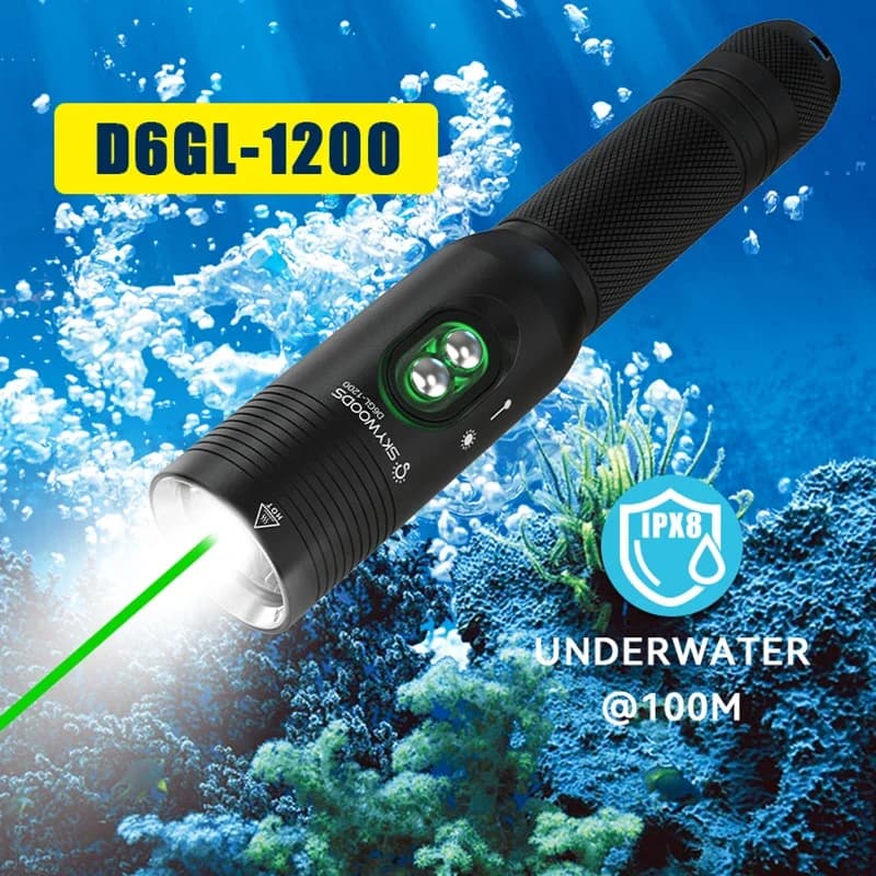 Lampe de poche de plongée à lumière verte, 1200 lumens, étanche à 100m, exploration sous-marine, équ
