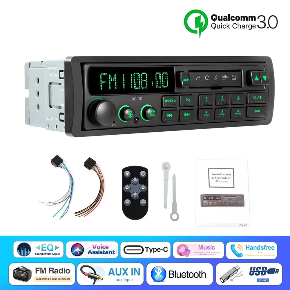 1DIN rétro autoradio lecteur MP3 stéréo FM AM RDS DAB récepteur QC3.0 Bluetooth pour Porsche VW Merc
