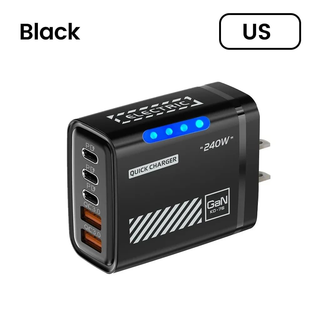 Chargeur USB-C GaN 5-en-1 240W PD à charge rapide 3.0 avec prises EU US UK pour iPhone 17 16 15 Sams