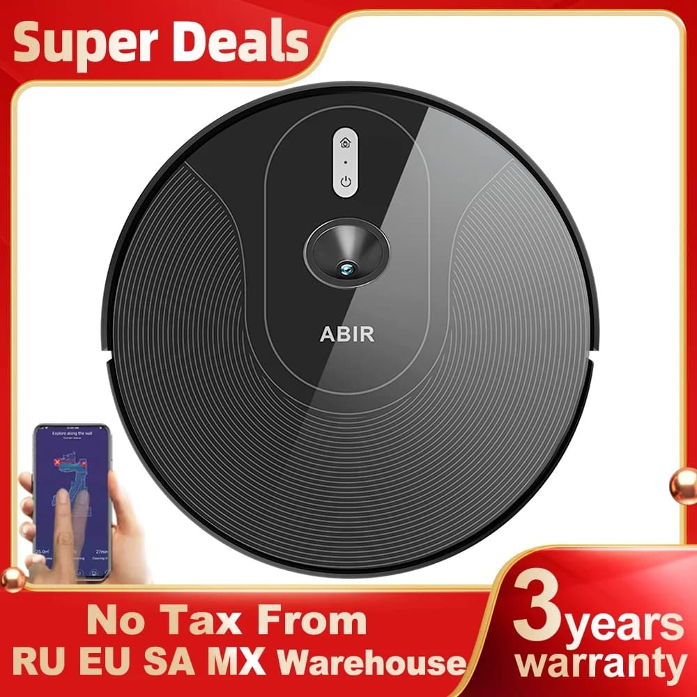 Aspirateur robot ABIR X6PRO avec système oculaire intelligent, aspiration 6000pa, mur virtuel logici