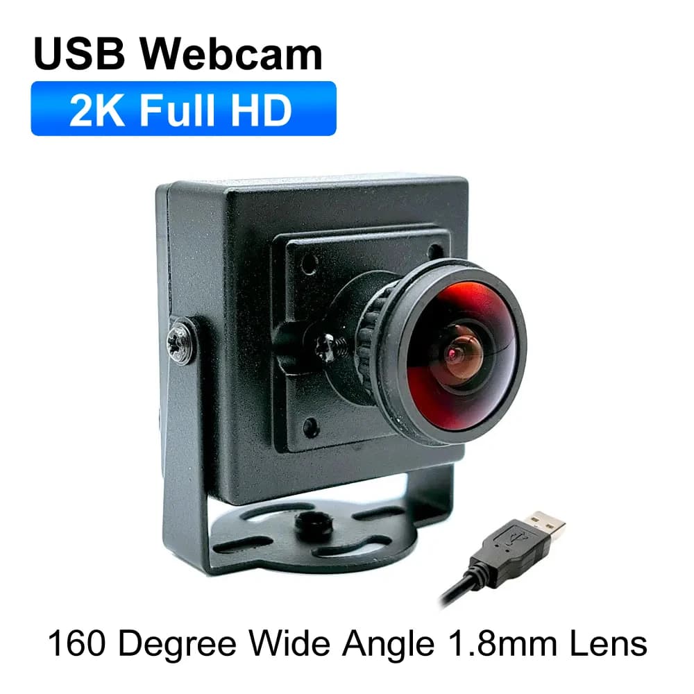 Webcam PC grand angle 160 degrés, objectif fisheye 1,8 mm, 2K HD, Plug and Play, 4MP, 30fps, 2560x14