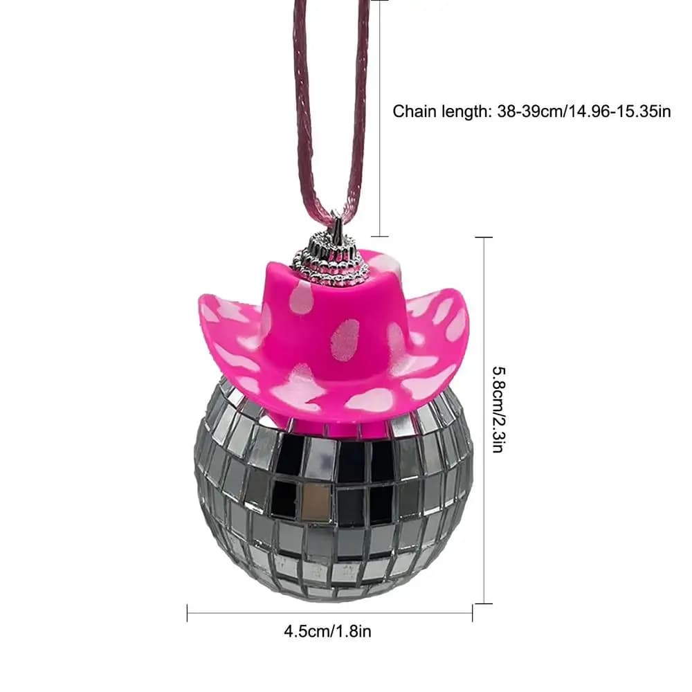 Boule Disco avec chapeau de Cowboy pour voiture, décoration de charme de vue arrière, ornement suspe