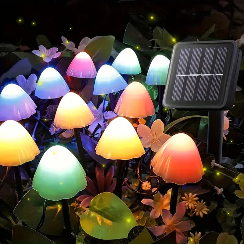 Lumière de jardin solaire à énergie solaire, guirlande lumineuse en forme de champignon, lampe étanc