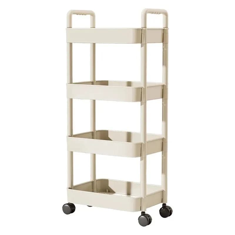 Chariot avec poignée et étagère de rangement, sur pied, rangement multi-niveaux pour cuisine, salle 