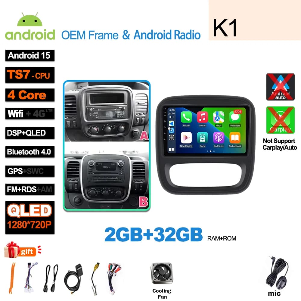 Autoradio Android 16 pour Renault Trafic 3 2014 2015 2016-2019 2020 2021 pour Opel Vivaro B 2014 201