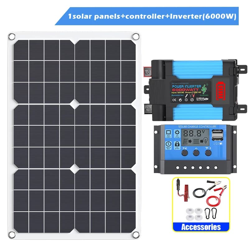 Système solaire à onduleur 6000W 110V/220V, Kit complet, système d'énergie de contrôleur 100A avec U