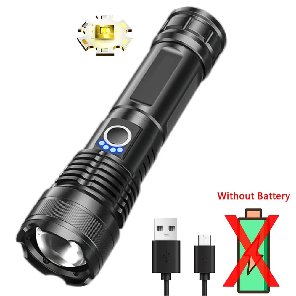 Lampe de poche LEP longue portée, haute puissance, lumière forte, chargeur USB, batterie au Lithium 