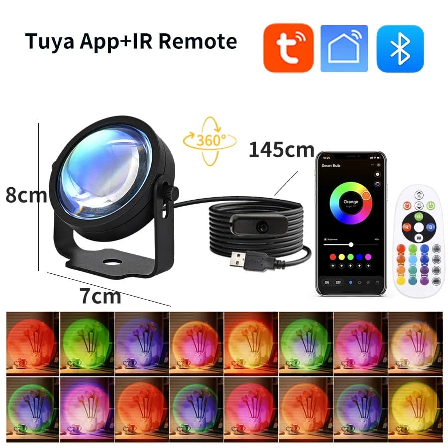 Lampe de coucher de soleil intelligente Tuya USB, projecteur de coucher de soleil, lumière RGB, appl