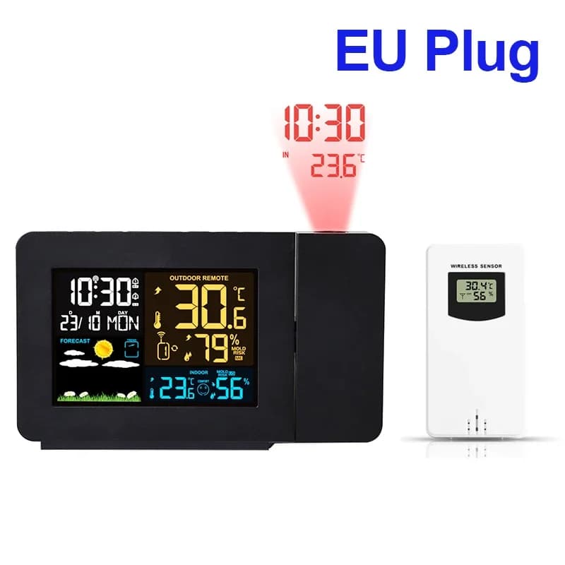 Réveil numérique avec prise ue, Station météo LED, température, humidité, prévisions météorologiques
