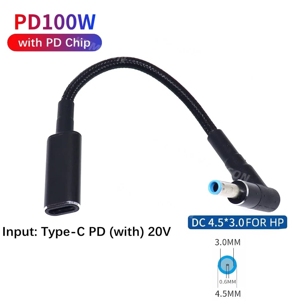 Convertisseur de prise de Type C à 4.5x3.0mm, 100W USB C PD, câble de charge rapide pour chargeur d'