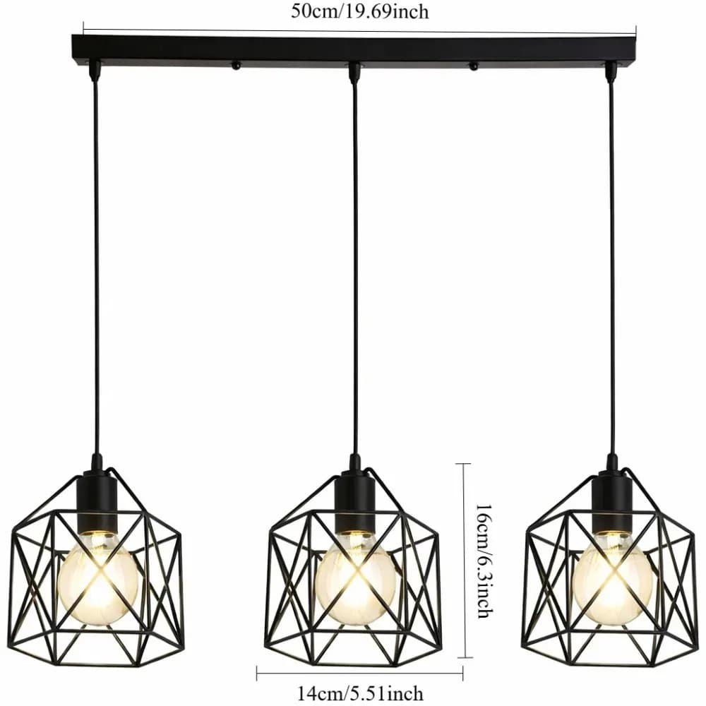 Lustre vintage JOYINLED à 3 lumières avec cage métallique, lampes de plafond E27, lampes suspendues 
