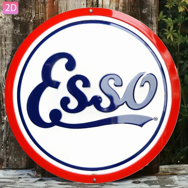 Panneau de pompe Esso plat 2D Vintage, décor mural en métal rétro en aluminium avec Logo rouge et bl