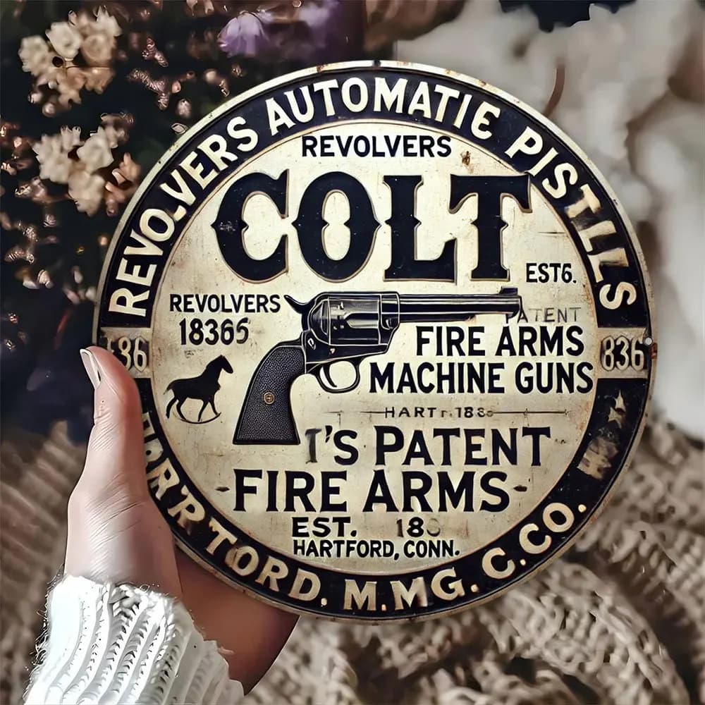 Panneau en aluminium avec logo Colt rond d'inspiration vintage, 8 x 8 pouces – Imprimé UV pour la dé