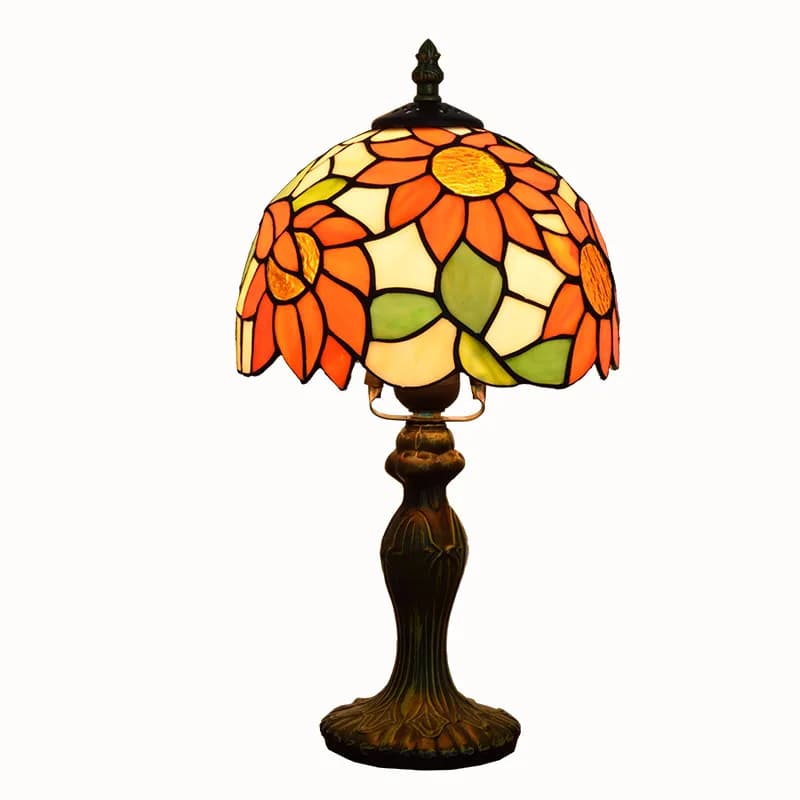 Lampe de table en verre teinté style Tiffany, tournesols orange, petite lampe antique de 8 pouces, p