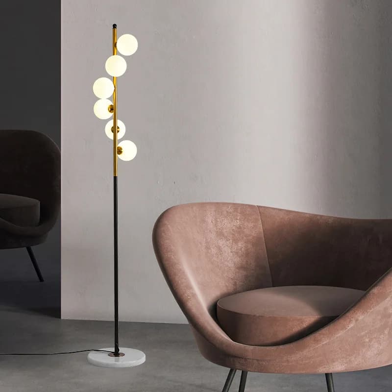 Lampadaire LED de luxe nordique bicolore fer boule de verre lampadaire salon chambre moderne décorat