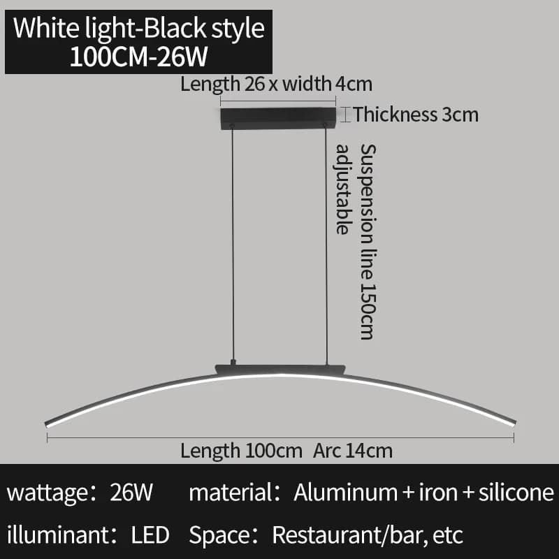 Lampe LED suspendue en forme d'arc, contemporaine, élégante, pour salle à manger, luminosité réglabl