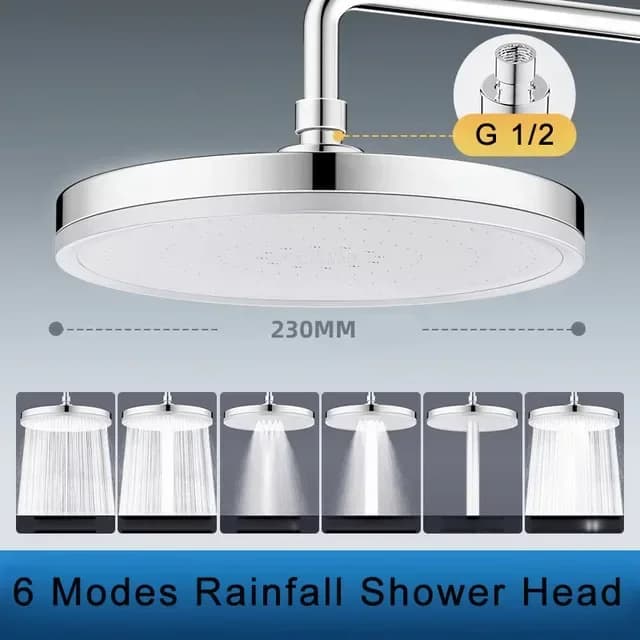 Pommeau de Douche à Grand Débit, Accessoire à Haute Pression, 6 Modes, 9 Pouces