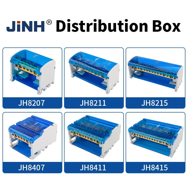 Bloc de distribution haute puissance JINH Bus, série JH8, borne à vis sur rail DIN pour boîte de jon