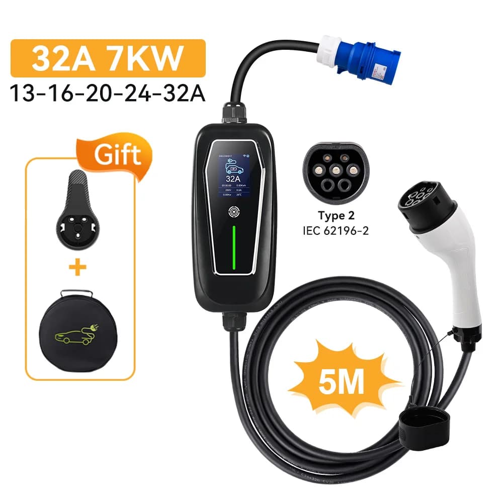 JDMEX 7KW chargeur de voiture TYPE2 chargeur EV Portable 32A 220V 1 Phase charge rapide chargeur mur