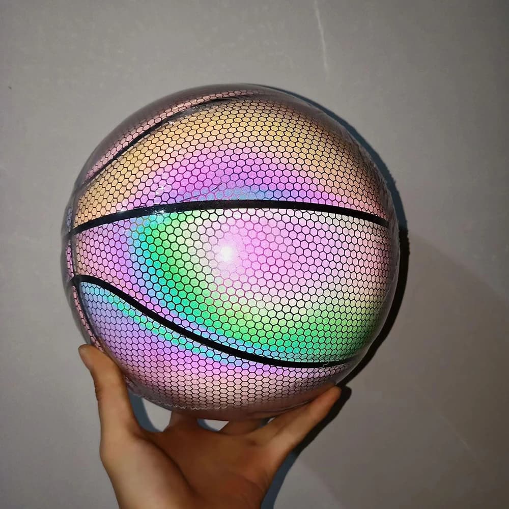 Ballon de basket-Ball lumineux holographique réfléchissant, Flash éclairé, PU, résistant à l'usure, 