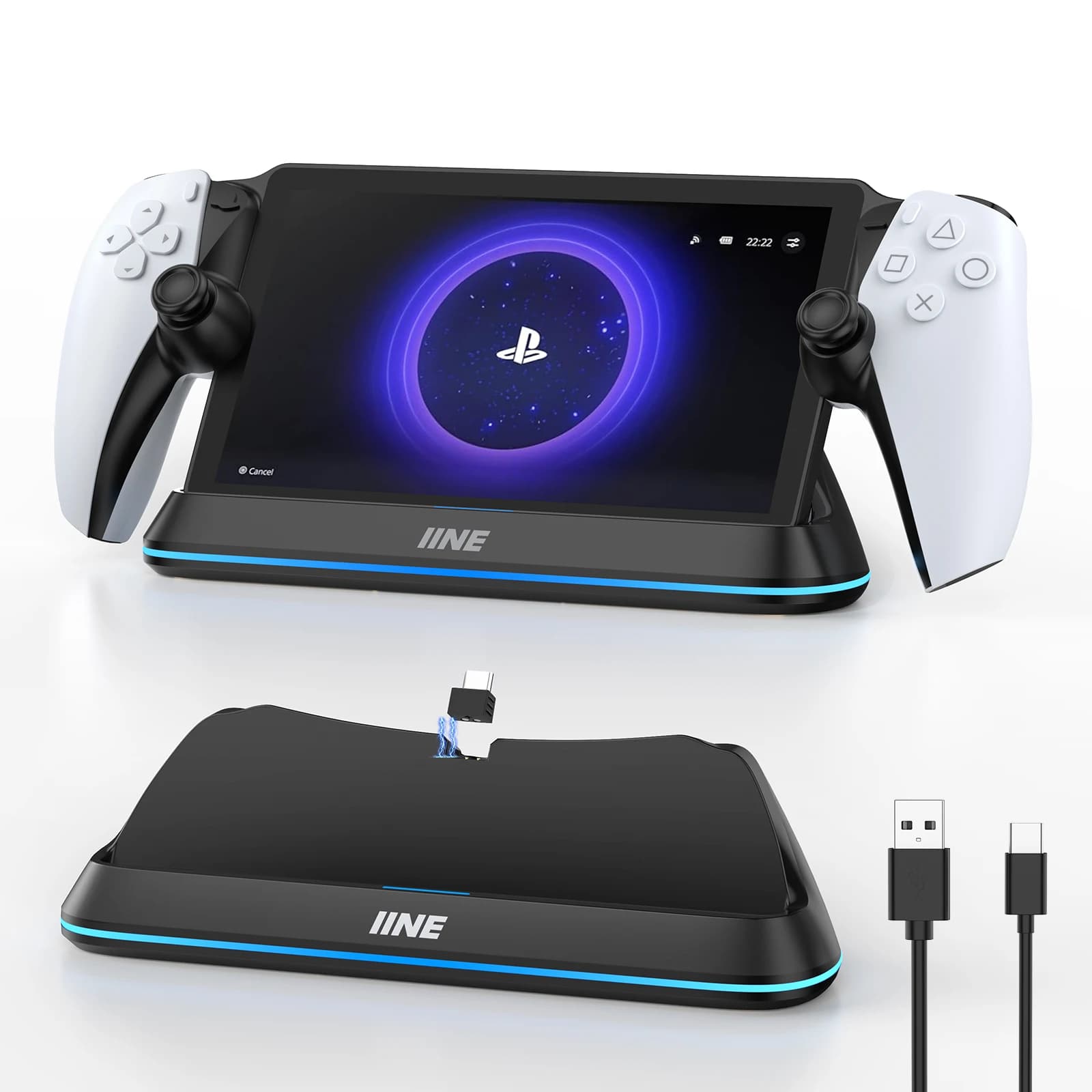 Station de charge IINE pour Playstation Portal, charge de contact de type C, triple protection pour 